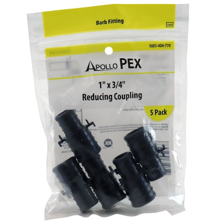 1 In. X 3/4 In. Plastic PEX Barb Reducing Coupling (5-Pack), 5PK